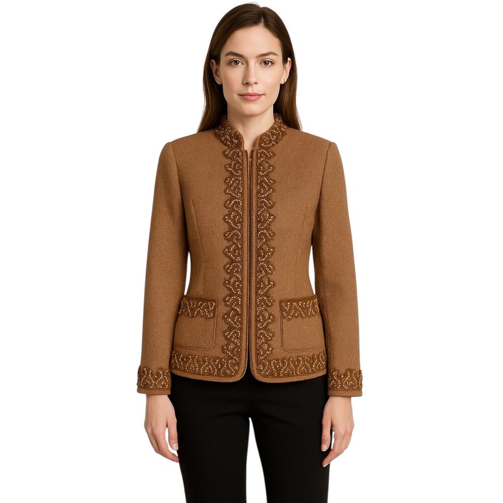 Eccoci Wool Silk Cashmere dressy Jacket with Embroidered Trim fall winter Size 0